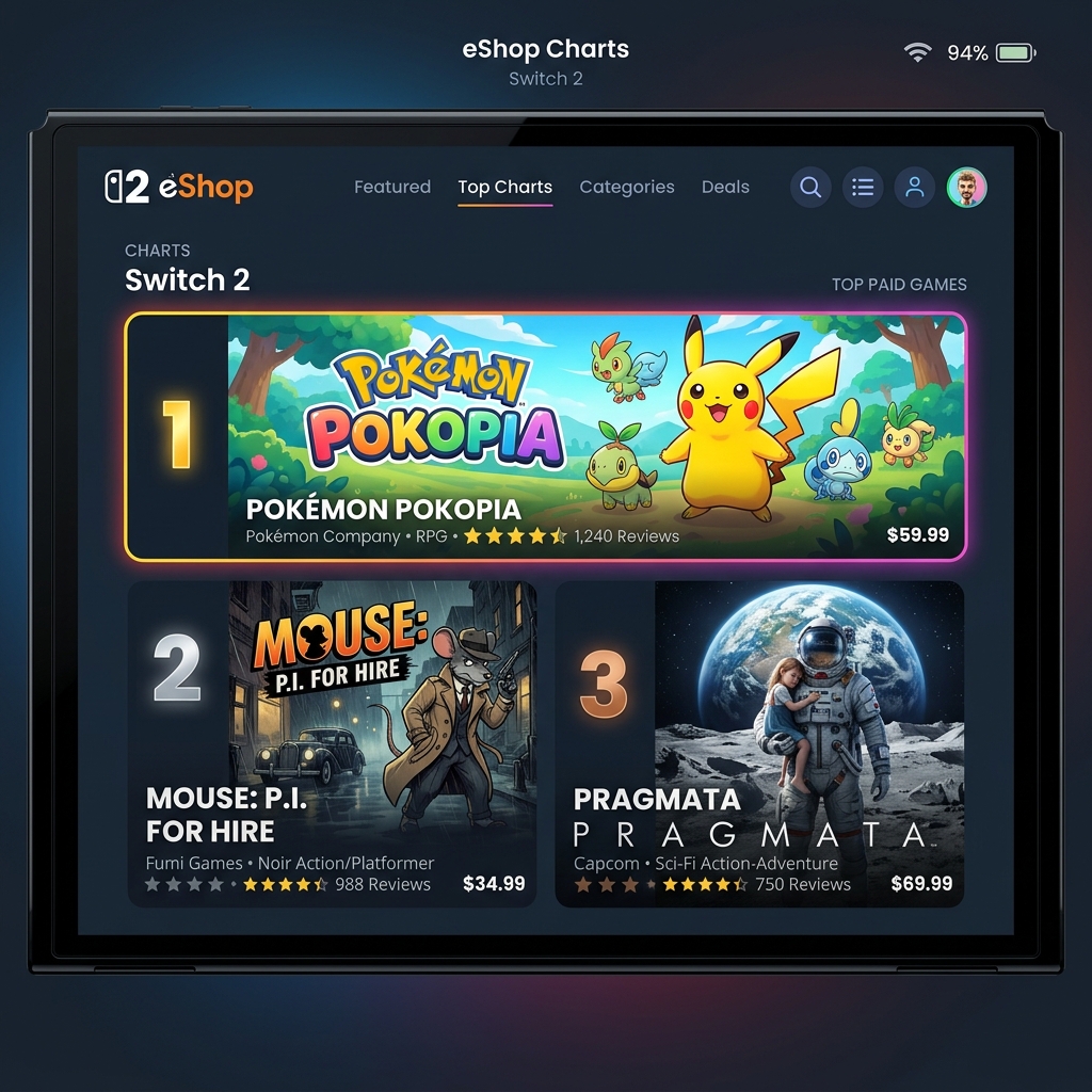 Pokémon Pokopia Keeps Dominating Switch 2’s eShop While Pragmata and MOUSE Make Strong First Impressions